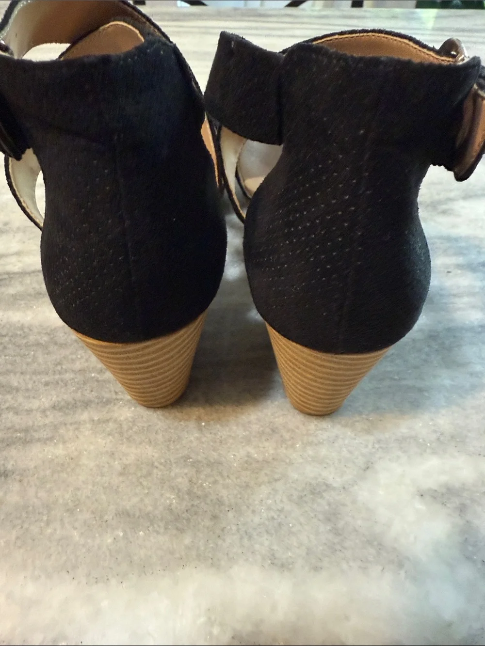Dr. Scholl's Black Strappy Wedge High Heel Sandals Quality Comfort Size 7 - Picture 9 of 15